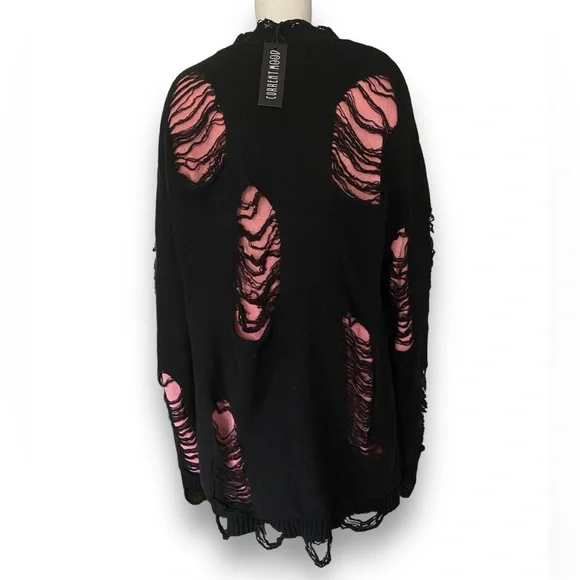 Current Mood | NWT’s cyber Y2K distressed gothic grunge oversized knit sweater - Picture 2 of 4